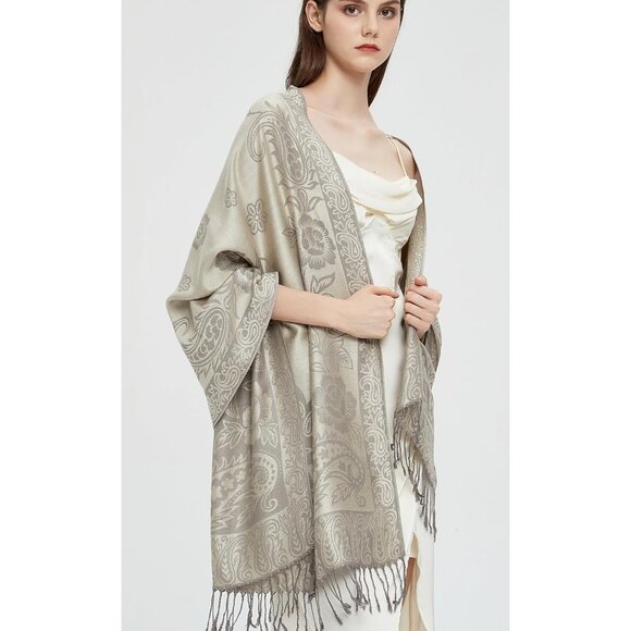 Pashmina Shawl Wrap with Ethnic - Paisley-cream - Picture 5 of 6